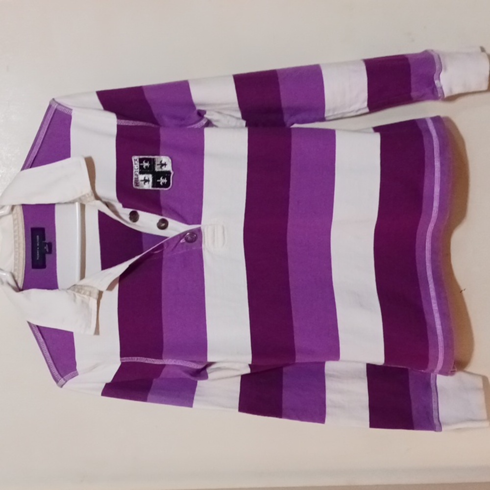 Tommy Hilfiger Striped Wine color Polo Henley Type Shirt. M